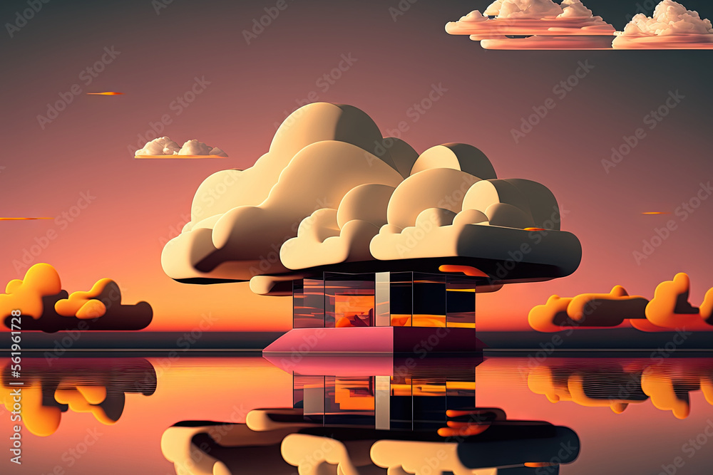 Poster structure of the cloud. futuristic landscape in abstraction. sunset clouds with a water reflection. 