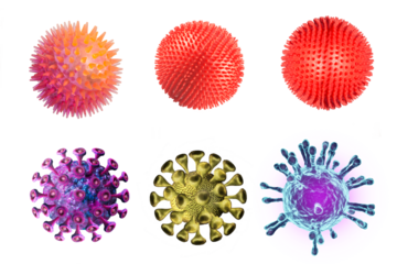 Coronavirus cells or bacteria molecule. Virus Covid-19. Virus isolated on white. Close-up of Flu, view of a virus under a microscope, infectious disease. Bacteria, cell infected organism.