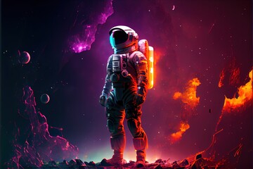 Fototapeta na wymiar Astronaut on a futuristic background Sci fi colorful with Generative AI