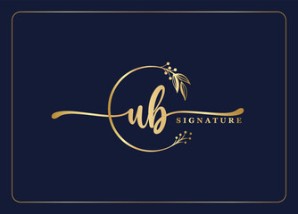 luxury gold signature initial UB logo design isolated leaf and flower