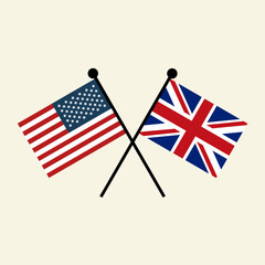 Flags of USA America and United Kingdom UK with crossed position. Two national flag icons for symbol of agreement, cooperation, bilateral, negotiation, alliance, and politics.