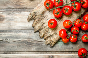 Ripe tomatoes on a cutting Board.