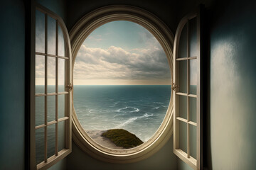Fototapeta na wymiar view of the sea and the horizon. Generative AI
