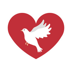 Vector flat cartoon pigeon dove with heart isolated on white background
