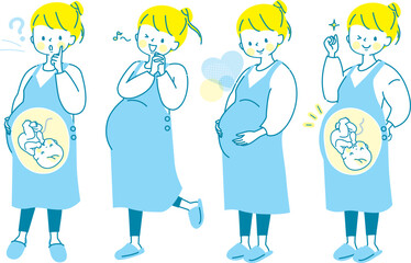 若い妊婦さんの表情イラストセット