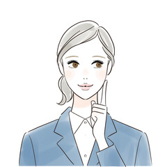 働く若い女性　スーツ　笑顔で横を見る