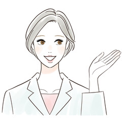 笑顔で案内する白衣の女性