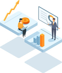 isometric abstract business process with business people, vector illustration