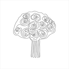 Continuous line art rose flower bouquet black and white