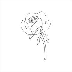Hand drawn continuous line art rose flower drawing black and white