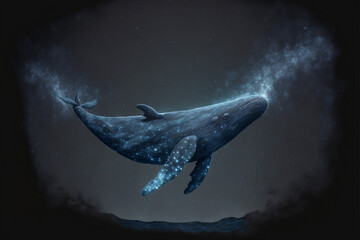 whale magic, blue, ocean, stars, generative ai