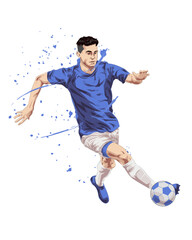 Illustration of a soccer player dribbling a ball, an abstract illustration
