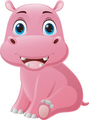 Cute baby hippo cartoon sitting