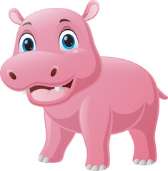 Cute baby hippo cartoon posing