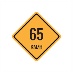 65km Maximum Speed limit sign icon on white background vector illustration.