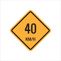 40km Maximum Speed limit sign icon on white background vector illustration.