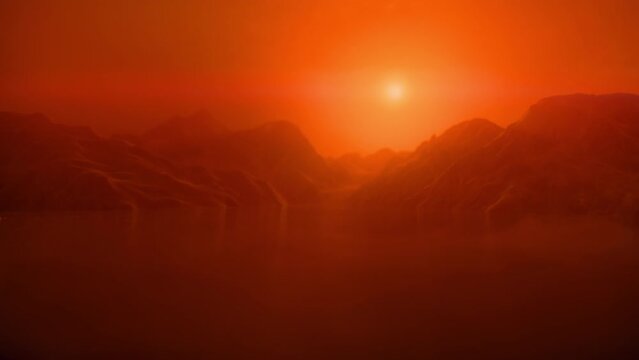 An artists impression of what liquid water ocean on Mars would look like. A high bitrate animation rendered in 4K.
