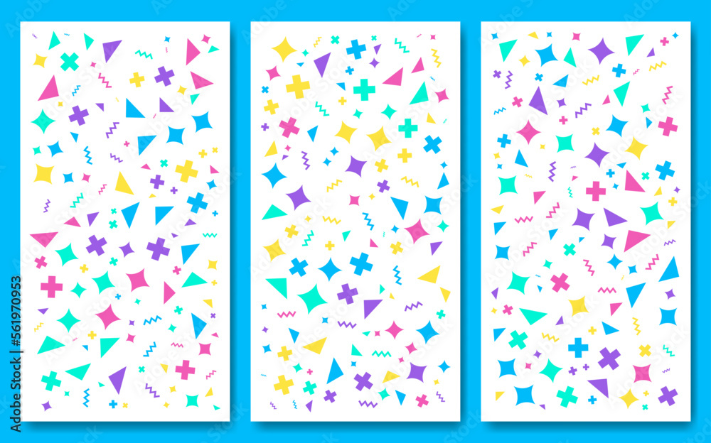 Poster a set of simple minimalistic shapes seamless patterns. memphis design, collection trendy vector geom