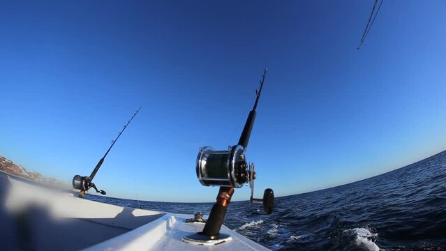 Deep Sea Fishing Rod and Reels Blue Sky Ocean