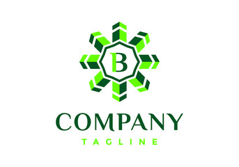 Letter B logo in the green arrow-shaped frame.