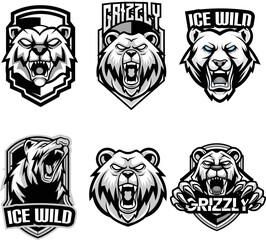 Set of bear logo badge template