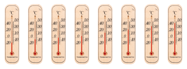 温度計｜気温-15度・-5度・0度・5度・15度・25度・35度・45度（背景透過切り抜き合成用png素材）
