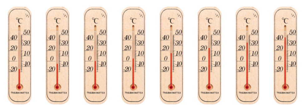 温度計｜気温-15度・-5度・0度・5度・15度・25度・35度・45度（背景透過切り抜き合成用png素材）
