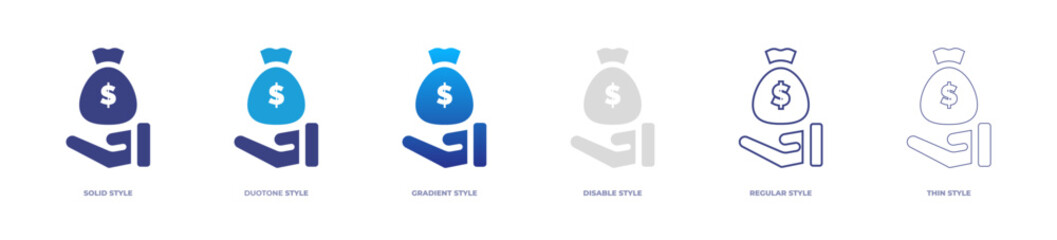 Money offering icon set full style. Solid, disable, gradient, duotone, regular, thin. Vector illustration and transparent icon.