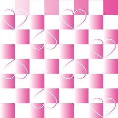 Checkerboard fuchsia hearts background vector pattern