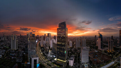 Jakarta Panoramic from Sudirman street view during the golden hour. Jakarta is capital city of indonesia before it be moved to Kalimantan. 