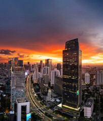 Jakarta Panoramic from Sudirman street view during the golden hour. Jakarta is capital city of indonesia before it be moved to Kalimantan.  © alfin