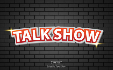 Talk show editable text effect with bold font, white and red colors. Vector illustration