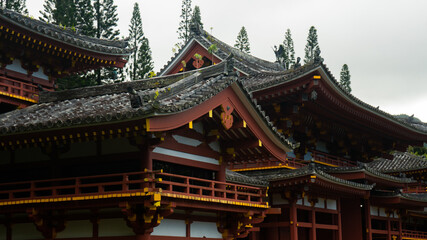 Japan style roof for buddhist temple hawaii Byodo-In temple in valley of temples