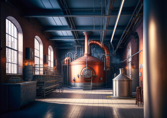 Brewery or distillery interior. Generative AI