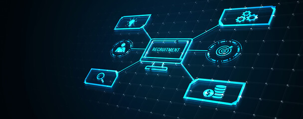 Naklejka premium Internet, business, Technology and network concept.Recruitment career employee interview business HR Human Resources concept. 3d illustration.