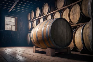 Fotobehang Alcohol barrel room interior. Generative AI © Sunshower Shots
