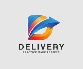 logotype letter D for delivery logo design concept illustration, Letterhead D with arrow for fast delivery logo
