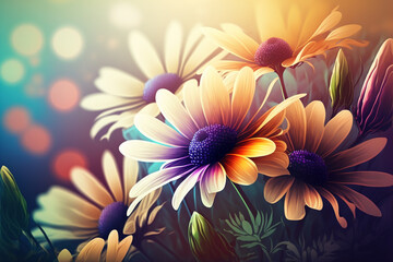 Summer flowers background with sample text.  Generative Ai.