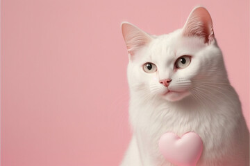 Beautiful fluffy adult cat isolated on a pink background.  Generative Ai.
