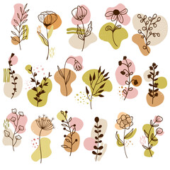 set of flower doodle. floral doodle. cute flower.
