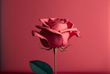 rose on Valentine's Day red background. Generative Ai.