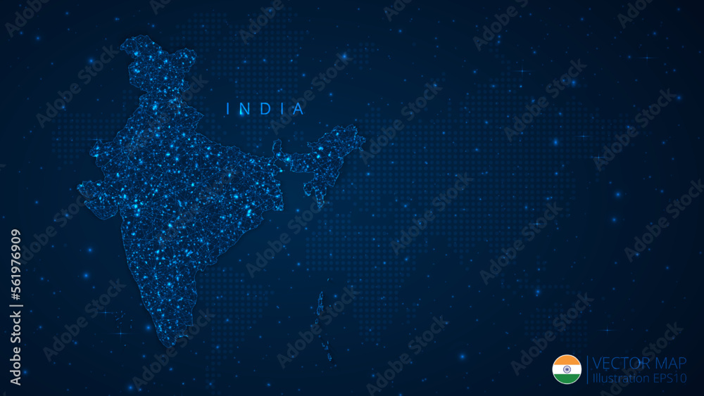 Wall mural map of india modern design with polygonal shapes on dark blue background. business wireframe mesh sp