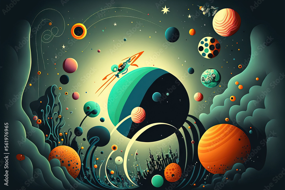 Wall mural image of outer space. . mixed media. generative ai
