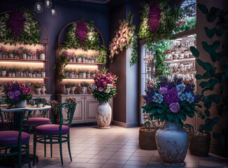 Fototapeta na wymiar Florist shop interior. Generative AI