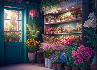 Fototapeta premium Florist shop interior. Generative AI