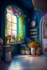Fototapeta na wymiar Florist shop interior, vertical. Generative AI