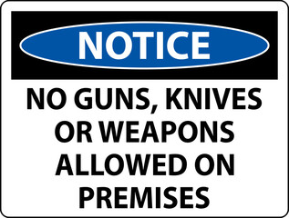 Notice Gun Rules Sign No Guns, Knives Or Weapons Allowed On Premises
