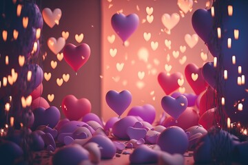 Many Hearts on the pink background. Valentine's day concept. Generative AI