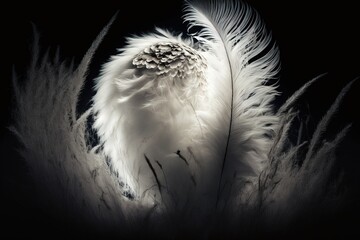 close up of fluffy bird's feathers. Generative AI