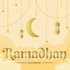 Golden flat ramadan greeting card